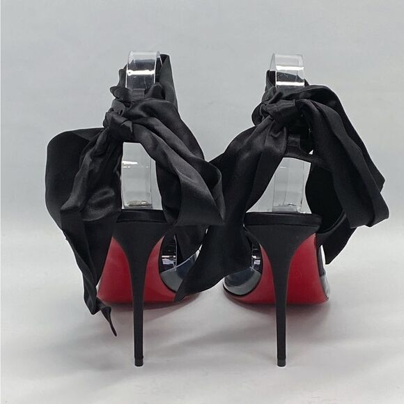 Christian Louboutin ASTRINODO DU DESERT Crystal Bow Silk Tie Heels size 39 - Picture 6 of 11